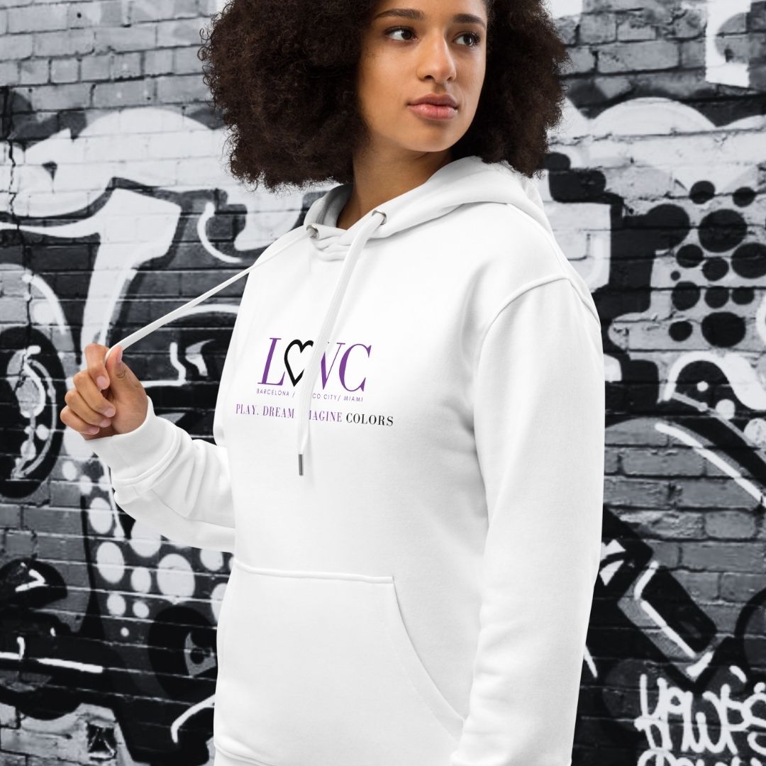 HOODIE PREMIUM CON CAPUCHA ECO MUJER WHITE SLOGAN